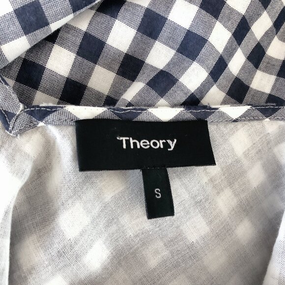 Theory blue checkered gingham blouse small - Picture 16 of 16